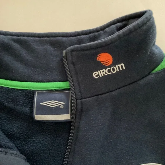 VTG Y2K Umbro Ireland Football Training Track Jacket L Navy 1/4 Zip FAI Eircom - Picture 4 of 10